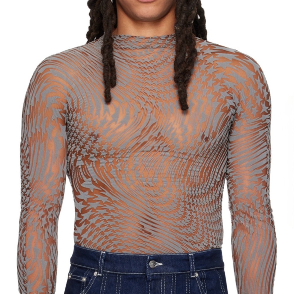 MUGLER Tan & Gray Star Turtleneck – Size 46 (NWT)